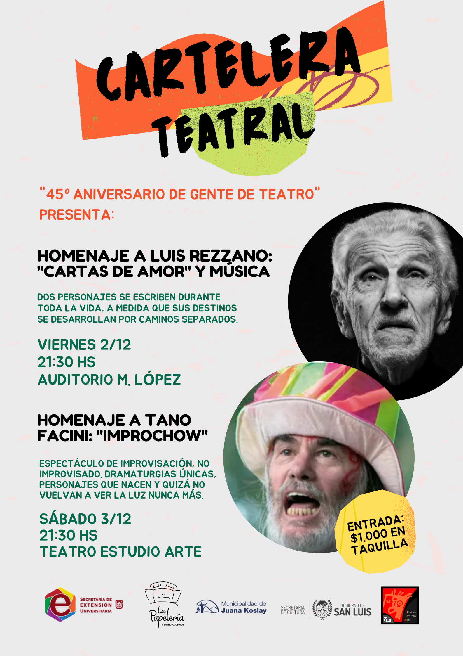 GENTE DE TEATRO HOMENAJES 2 Y 3 DIC